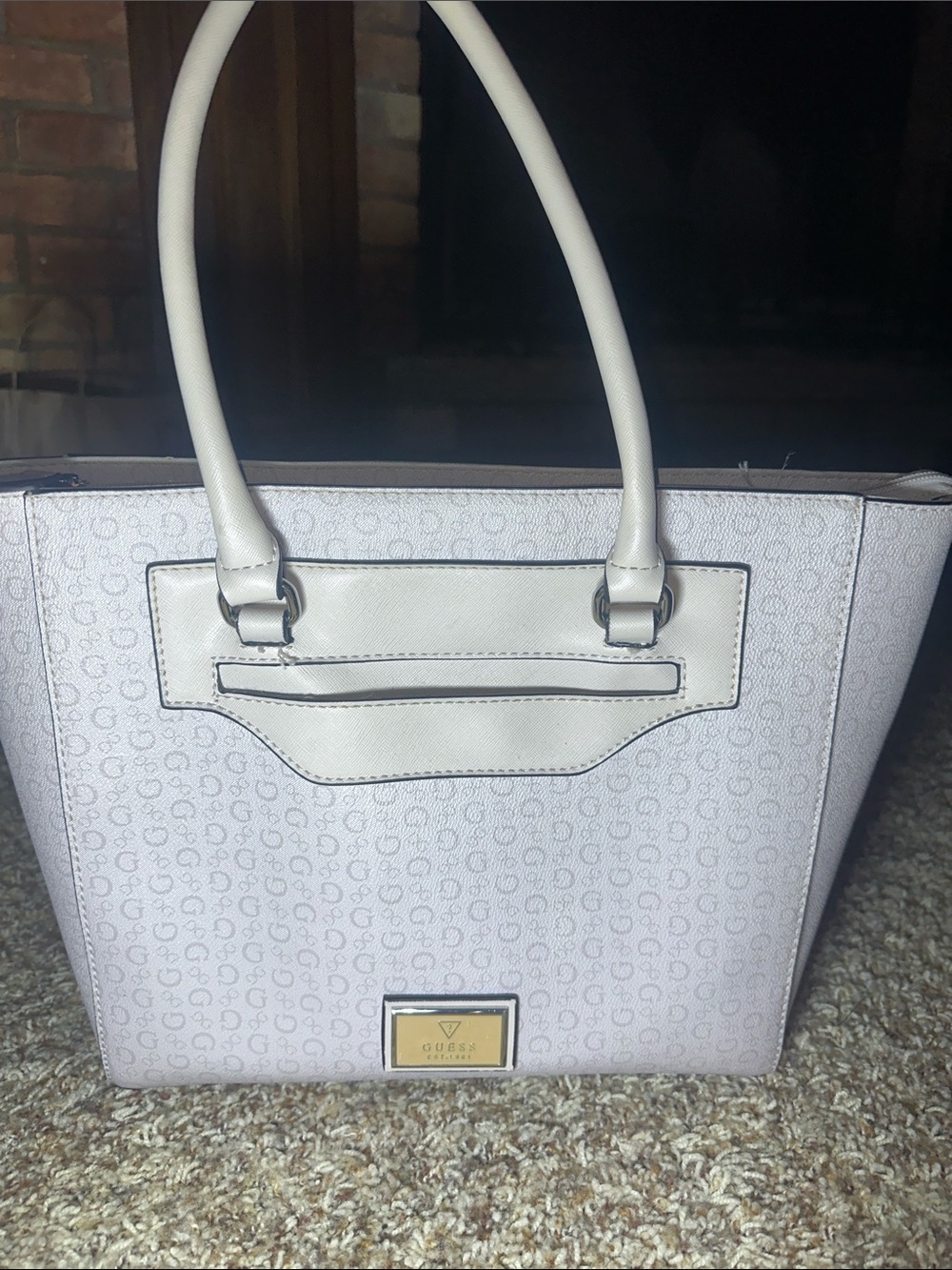 GUESS Monogram Tote with Gold and black Plaque